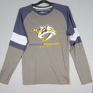 Nashville Predators NHL Shirt Men Medium Gray Blue Long Sleeve Hockey‎ Logo